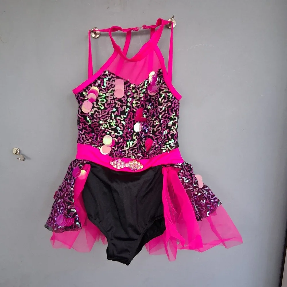 Weissman Dance Costume Hit Pink Black SC Small Child EUC